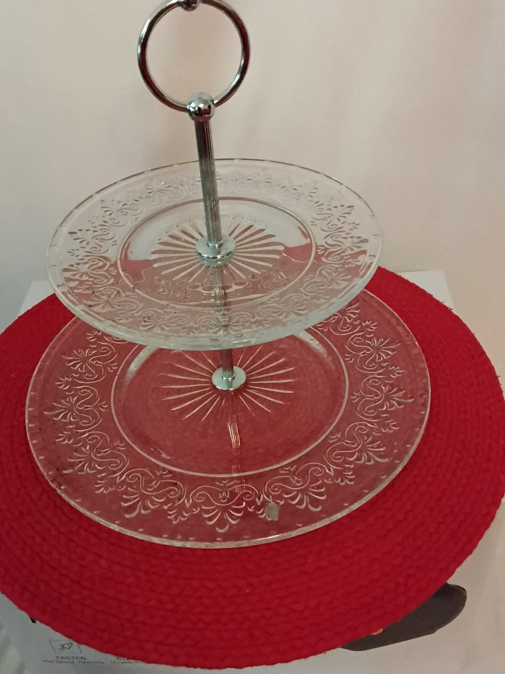 Pioneer Woman Two-Tier Clear Glass Serving Stand with Silver Handle - Clear